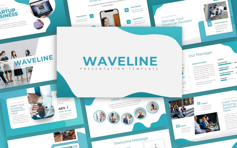 Våglinje PowerPoint-mall för företagspresentation