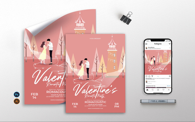 Download Фирменный стиль "Valentine Romantic Party vol.02 - Flyer, Poster &amp; Instagram AS" / Valentine Romantic Party vol.02 - Flyer, Poster &amp; Instagram AS - Фирменный стиль на тему графика valentines,day,flyer,template,event,promotion,club,party,couple,romantic,heart,pink,creative,illustration,february,love,celebration
