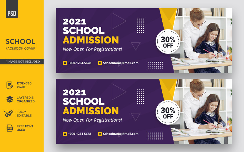 Download Шаблон для соцсетей "Creative  School Facebook Cover Template for Social Media" / Creative  School Facebook Cover Template for Social Media - Шаблон для соцсетей на тему графика template,facebook,cover,banner,page,facebook cover,social media,school,education,back to school,student,children,happy,class,learning,wearing,prevention,group,child,classroom