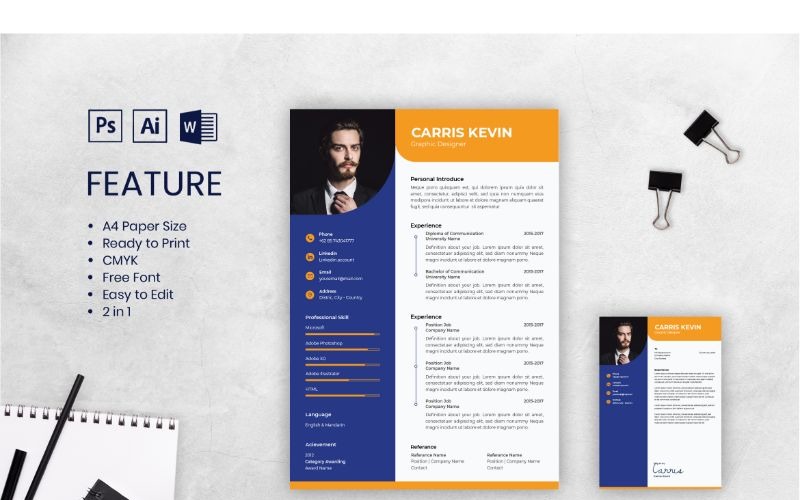 Download Резюме "Cv Resume Carris Kevin Resume Template" / Cv Resume Carris Kevin Resume Template - Резюме на тему графика adobe illustrator,applying,companies,curriculum vitae,female,freelance,jobs,personal brand,photoshop,portofolio,profile,resume,self branding,theme,videographer,word,worker