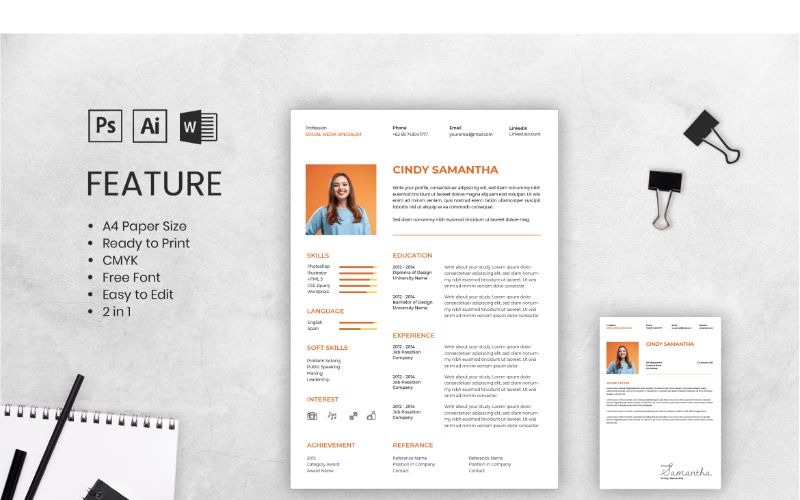 Download Резюме "Cv Resume Cindy Samatha Resume Template" / Cv Resume Cindy Samatha Resume Template - Резюме на тему графика adobe illustrator,applying,companies,curriculum vitae,female,freelance,jobs,personal brand,photoshop,portofolio,profile,resume,self branding,theme,videographer,word,worker