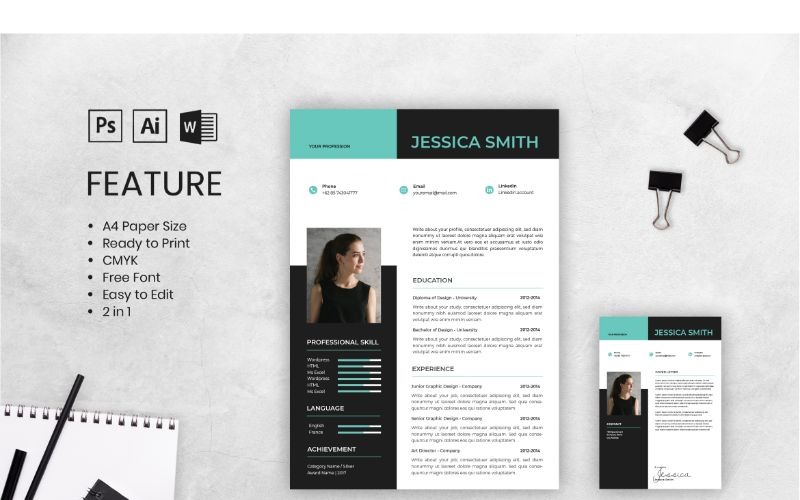 Download Резюме "Cv Resume Jessica Smith Resume Template" / Cv Resume Jessica Smith Resume Template - Резюме на тему графика adobe illustrator,applying,companies,curriculum vitae,female,freelance,jobs,personal brand,photoshop,portofolio,profile,resume,self branding,theme,videographer,word,worker