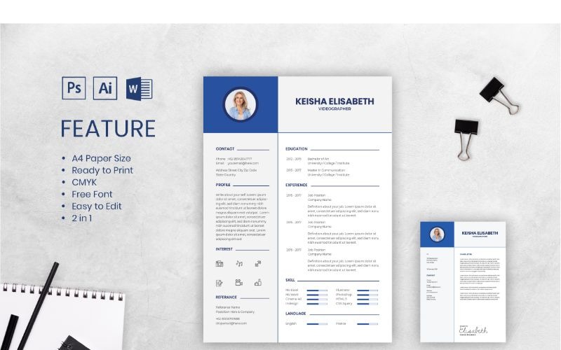Download Резюме "Cv Resume Keisha Elisabeth Resume Template" / Cv Resume Keisha Elisabeth Resume Template - Резюме на тему графика adobe illustrator,applying,companies,curriculum vitae,female,freelance,jobs,personal brand,photoshop,portofolio,profile,resume,self branding,theme,videographer,word,worker