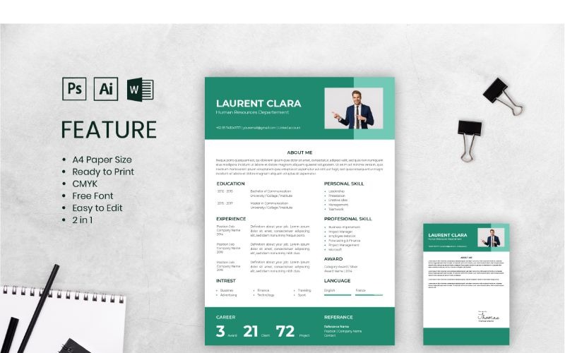 Download Резюме "Cv Resume Laurent Clara Resume Template" / Cv Resume Laurent Clara Resume Template - Резюме на тему графика adobe illustrator,applying,companies,curriculum vitae,female,freelance,jobs,personal brand,photoshop,portofolio,profile,resume,self branding,theme,videographer,word,worker