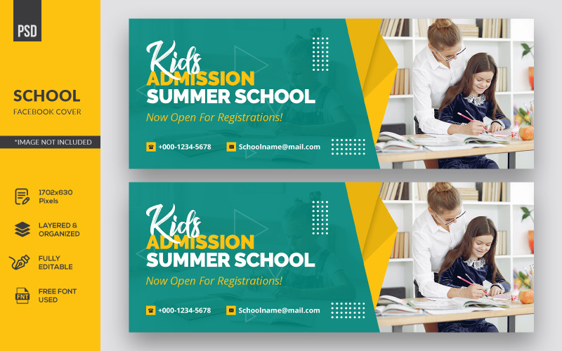 Download Шаблон для соцсетей "Kids Summer School Facebook Cover Design Social Media Template" / Kids Summer School Facebook Cover Design Social Media Template - Шаблон для соцсетей на тему графика template,facebook,cover,banner,page,facebook cover,social media,school,education,back to school,student,children,happy,class,learning,wearing,prevention,group,child,classroom
