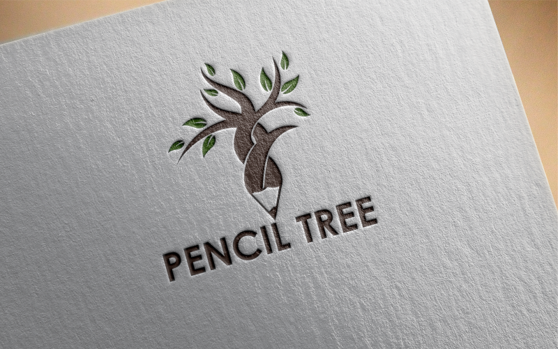 Modelo de logotipo de lápis de árvore