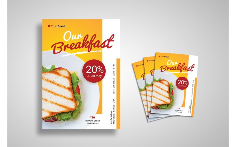 Download Фирменный стиль "Flyer  Breakfast - Corporate Identity Template" / Flyer  Breakfast - Corporate Identity Template - Фирменный стиль на тему графика background,bread,break,fast,fast menu,cafe,cake,chocolate,coffee,cream,dessert,eat,flyer,flyer design,flyer psd template,food,fresh,lunch,menu,party