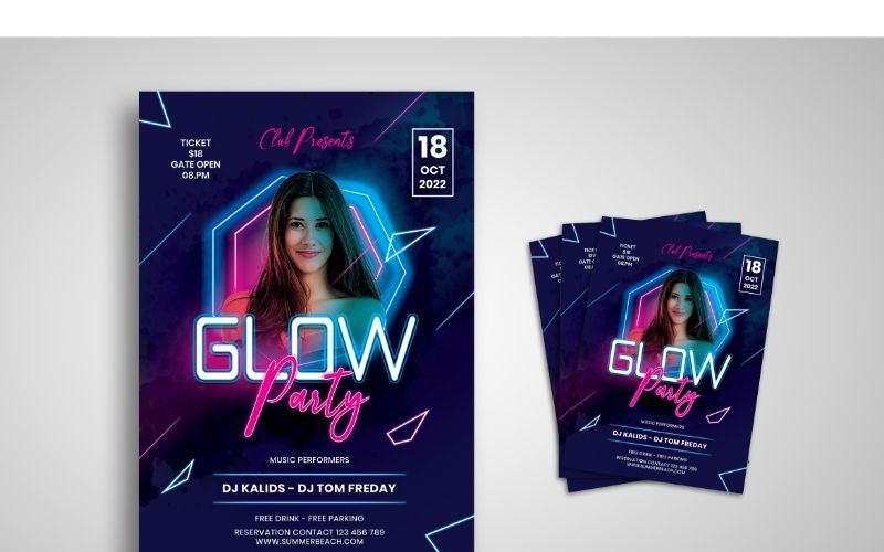 Download Фирменный стиль "Flyer  Glow Party - Corporate Identity Template" / Flyer  Glow Party - Corporate Identity Template - Фирменный стиль на тему графика flyer,flyer design,flyer psd template,photoshops,template,background
