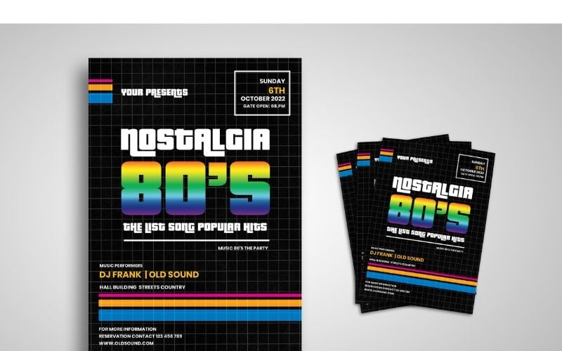 Download Фирменный стиль "Flyer  Nostalgia 80's - Corporate Identity Template" / Flyer  Nostalgia 80's - Corporate Identity Template - Фирменный стиль на тему графика flyer,flyer design,flyer psd template,photoshops,template,background
