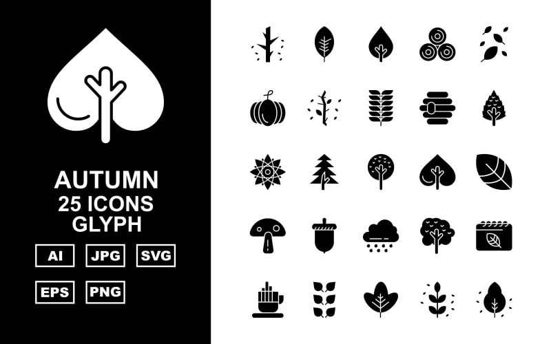 Ensemble d'icônes de 25 glyphes d'automne premium