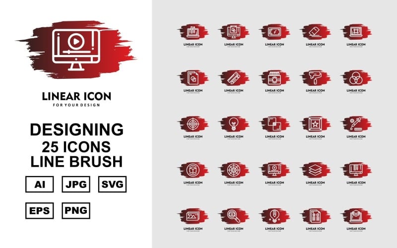 Download Набор иконок "25 Premium Designing Line Brush Icon Set" / 25 Premium Designing Line Brush Icon Set - Набор иконок на тему data laptop,bulb,layer,lcd,gallery,search,report,mobile tablet,eraser,file,pencil ruler,color box,color tool,circle,aim,full screen,star,coloring tool,box,focus