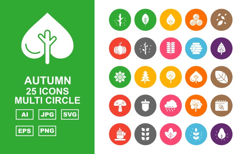 25 premium herfst multi-cirkel icon set