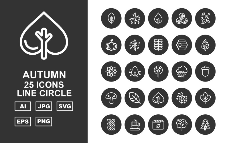 25 Premium höstlinje cirkel Ikonuppsättning