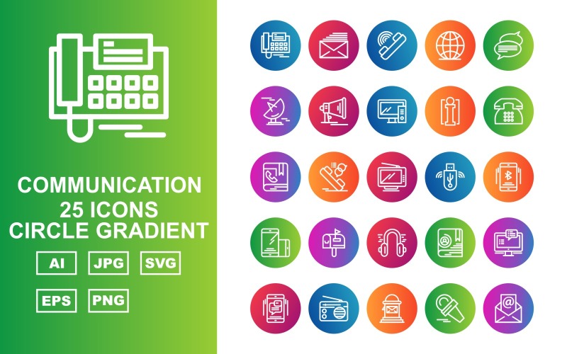 25 prémium kommunikációs kör színátmenet ikon készlet