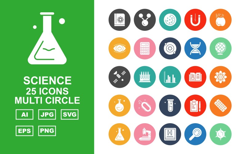 25 преміум-науки Multi Circle Icon Set