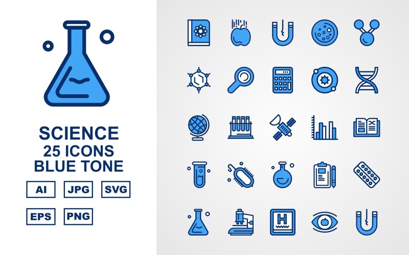 25 Premium Science Blue Tone Ikonuppsättning