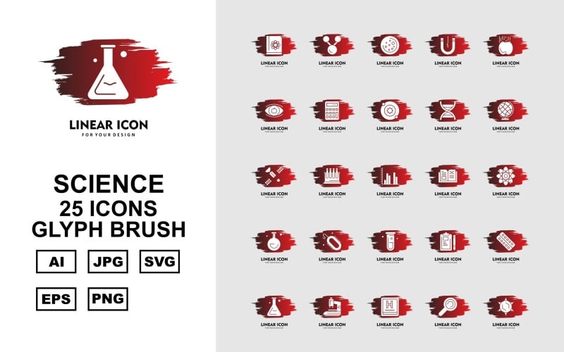Download Набор иконок "25 Premium Science Glyph Brush Icon Set" / 25 Premium Science Glyph Brush Icon Set - Набор иконок на тему medical book,test tube,pad,medicine tablet,microscope,hospital,eye,apple,magnet,space,link,atom,find,calculator,dna,earth,satellite,graphic,electricity,icon