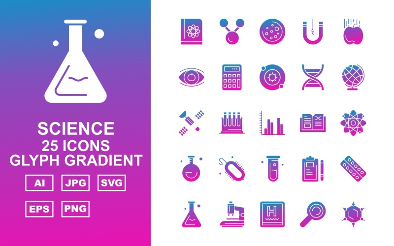 25 Premium Science Glyph Gradient Ikonuppsättning