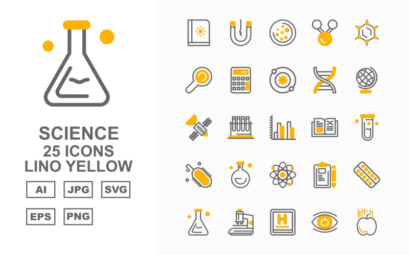 25 Premium Science Lino Sarı Simge Seti
