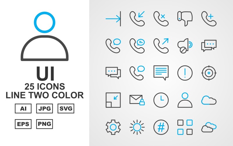 Download Набор иконок "25 Premium UI User Interface Line Two Color Icon Set" / 25 Premium UI User Interface Line Two Color Icon Set - Набор иконок на тему business graph,book,add,accept,chat,book mark,block,dislike,aim,up arrow,right arrow,like,download,enlarge,notepad,app lock,dangerous,favorite,add massage,directions