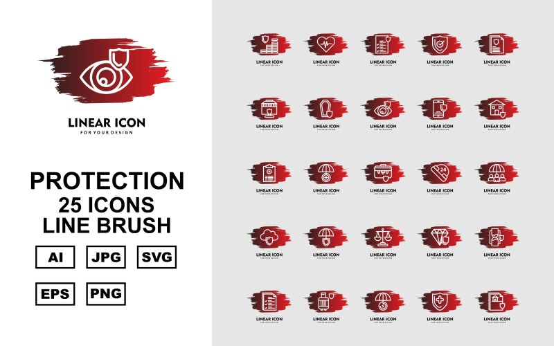 Download Набор иконок "25 Premium Protection Line Brush Icon Set" / 25 Premium Protection Line Brush Icon Set - Набор иконок на тему security coin,umbrella,diamond,hourglass,document,gas cylinder,shield,protection,heart beat,file,report,briefcase,24 alert,cloud,balance,icon,icons