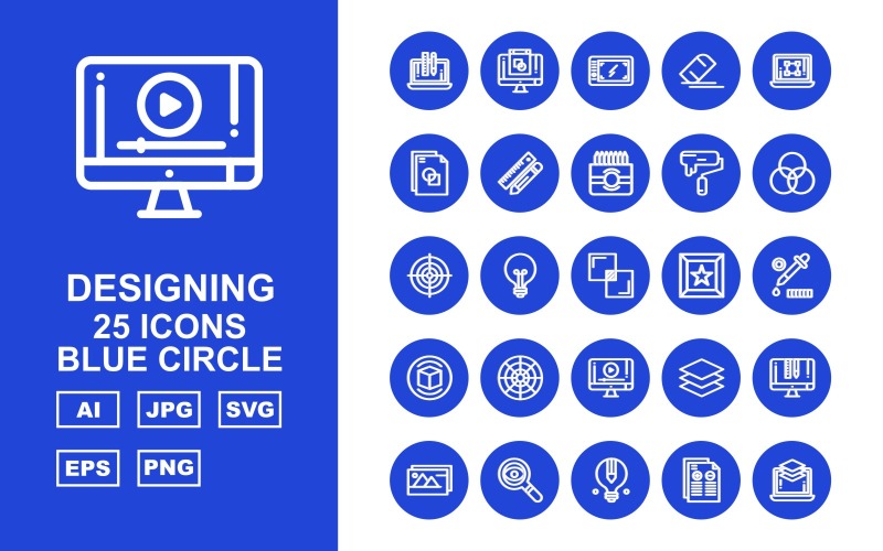 Sada ikon 25 Premium Designing Blue Circle
