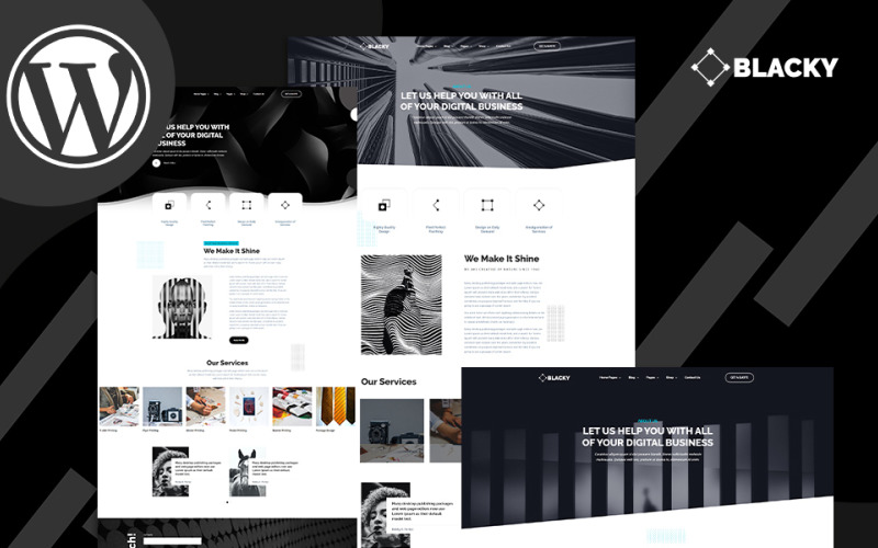 blacky minimal dark digital agency wordpress тема