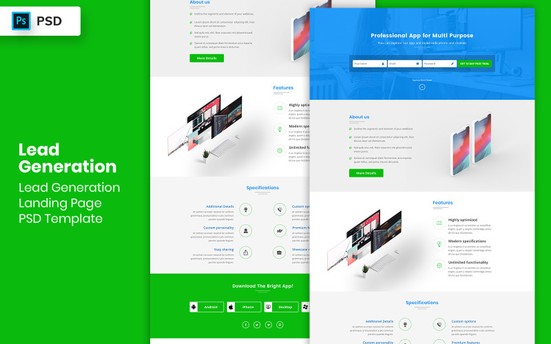Elemente der Landing Page Template-Benutzeroberfläche für die Lead-Generierung