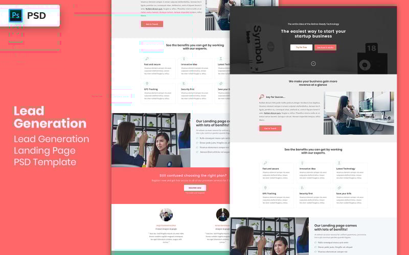 Elementos de interface do modelo da página de destino de geração de leads
