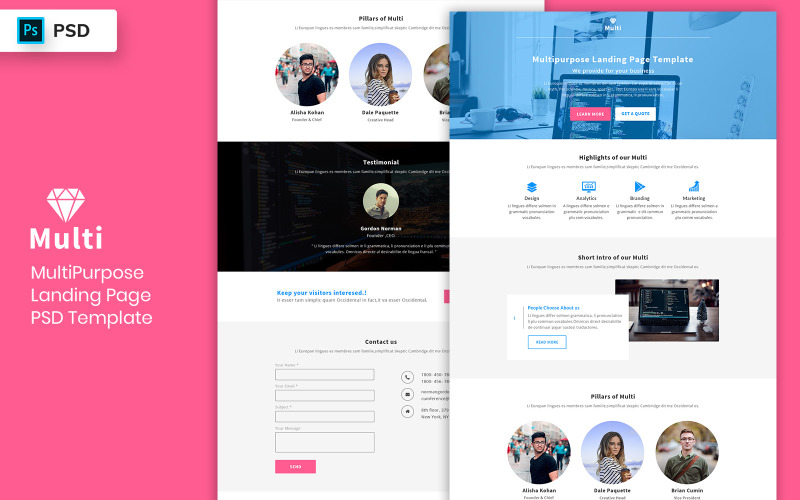 Éléments d'interface utilisateur du modèle de page de destination polyvalente