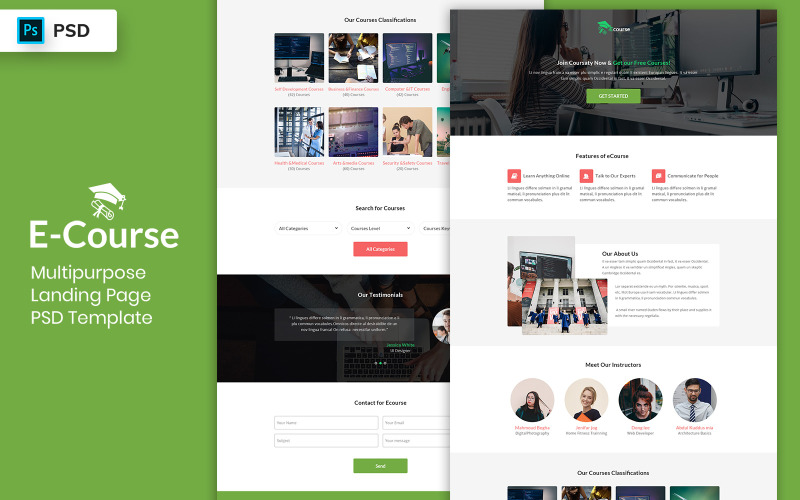 Éléments de l'interface utilisateur du modèle de page de destination du cours en ligne