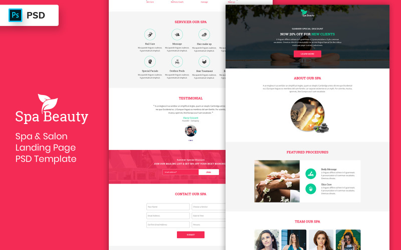 Éléments de l'interface utilisateur du modèle de page de destination pour spa et salon