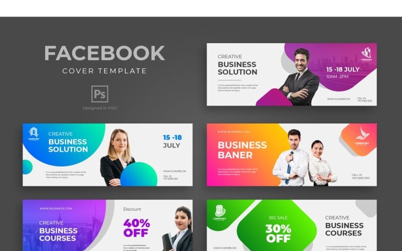 Download Шаблон для соцсетей "Facebook Template Business Solution for Social Media" / Facebook Template Business Solution for Social Media - Шаблон для соцсетей на тему графика adobe photoshop,brand,business,cover,facebook,information,product,profile,promotions,services,share,social media,template,trending,website
