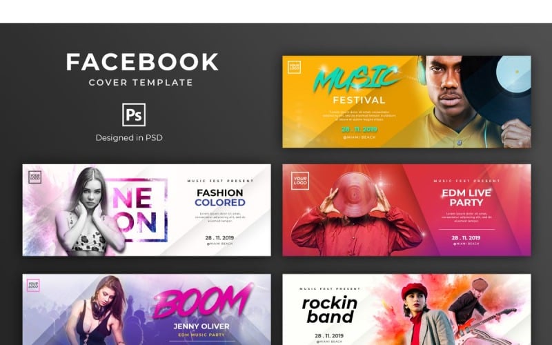 Download Шаблон для соцсетей "Facebook Template Music Festivals for Social Media" / Facebook Template Music Festivals for Social Media - Шаблон для соцсетей на тему графика adobe photoshop,brand,business,cover,facebook,information,product,profile,promotions,services,share,social media,template,trending,website