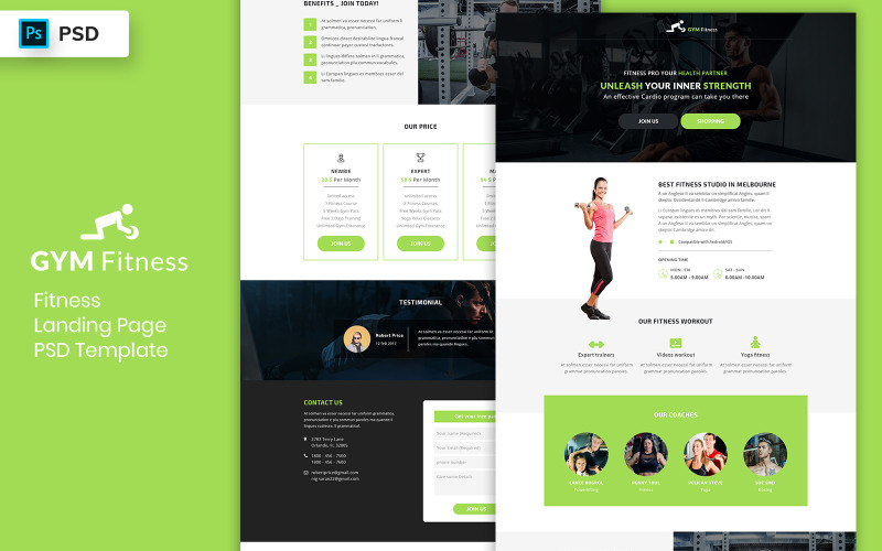 Fitness Landing Page Template UI-Elemente