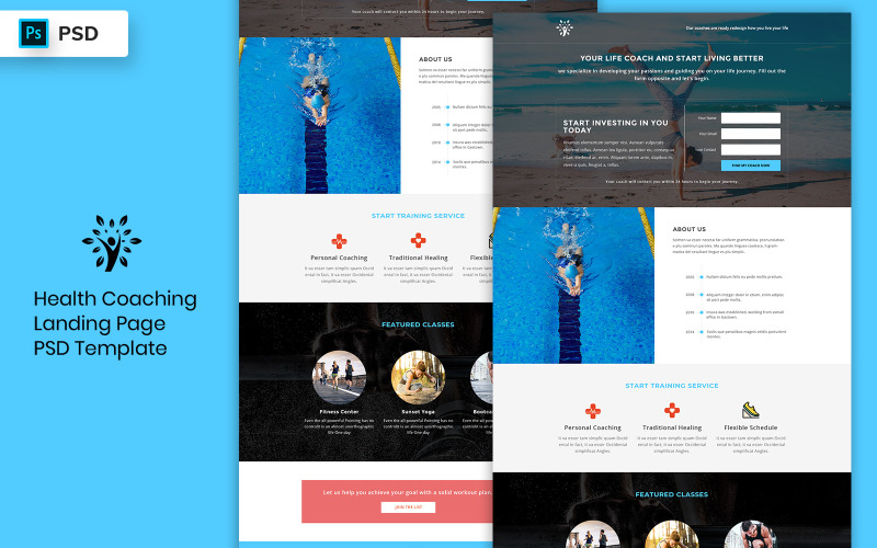 Health Coaching Landing Page Template UI-Elemente