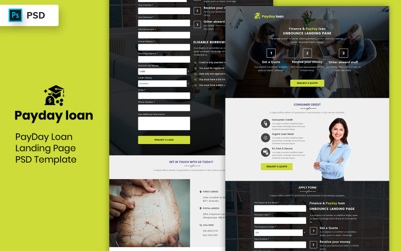 Payday Loan Landing Page Template UI Elements