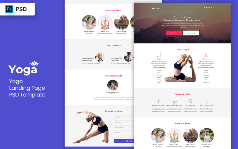Prvky uživatelského rozhraní šablony stránky pro jógu