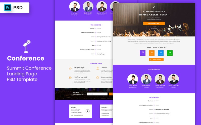 Summit Conference Landing Page Template UI Elements