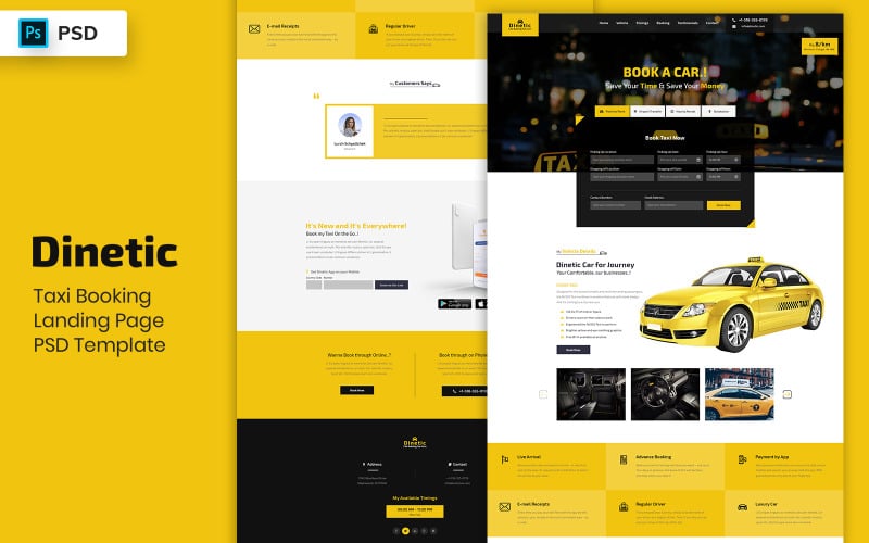 Taxi Booking Landing Page PSD Template UI Elements