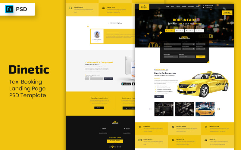Taxi Booking Landing Page Szablon PSD Elementy UI