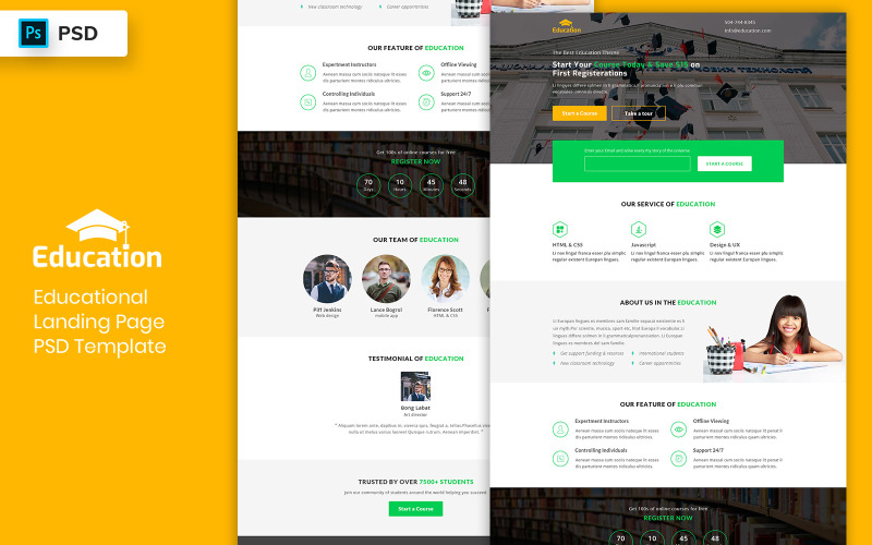 Utbildningsmålsidans mall UI-element