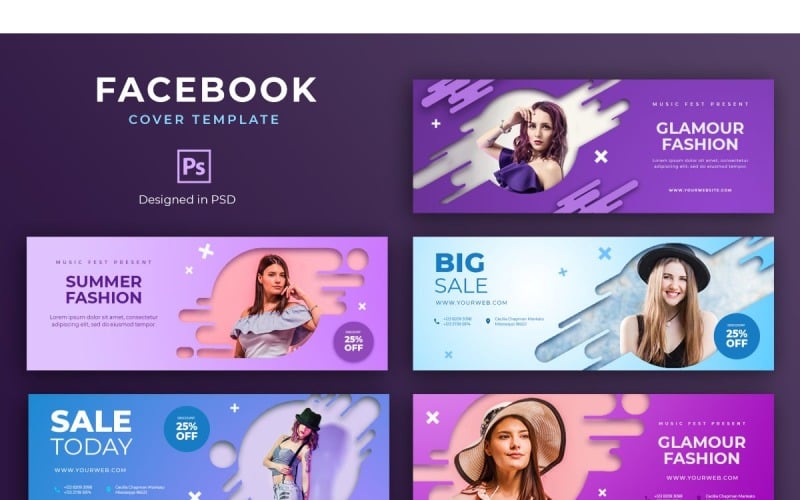 Download Шаблон для соцсетей "Facebook Template Glamour Fashion for Social Media" / Facebook Template Glamour Fashion for Social Media - Шаблон для соцсетей на тему графика adobe photoshop,brand,business,cover,facebook,information,product,profile,promotions,services,share,social media,template,trending,website