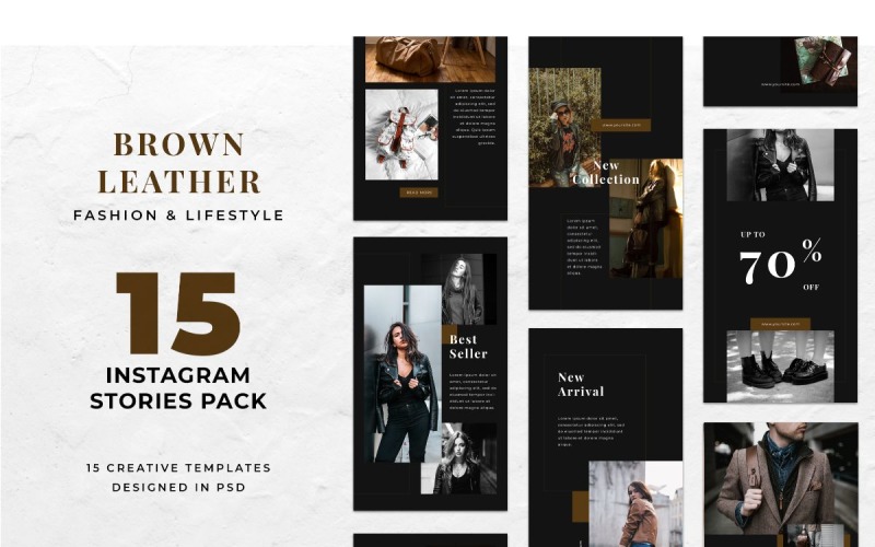 Download Шаблон для соцсетей "Instagram Template Brown Leather for Social Media" / Instagram Template Brown Leather for Social Media - Шаблон для соцсетей на тему графика adobe photoshop,brand,casual,instagram,lifestyle,online,platform,posts,potraits,shop,social media,stories,template,trendy