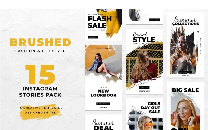 Download Шаблон для соцсетей "Instagram Template Brushed for Social Media" / Instagram Template Brushed for Social Media - Шаблон для соцсетей на тему графика adobe photoshop,brand,casual,instagram,lifestyle,online,platform,posts,potraits,shop,social media,stories,template,trendy