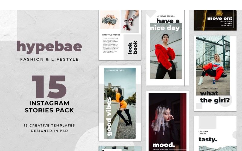 Download Шаблон для соцсетей "Instagram Template Hypebae for Social Media" / Instagram Template Hypebae for Social Media - Шаблон для соцсетей на тему графика adobe photoshop,brand,casual,instagram,lifestyle,online,platform,posts,potraits,shop,social media,stories,template,trendy