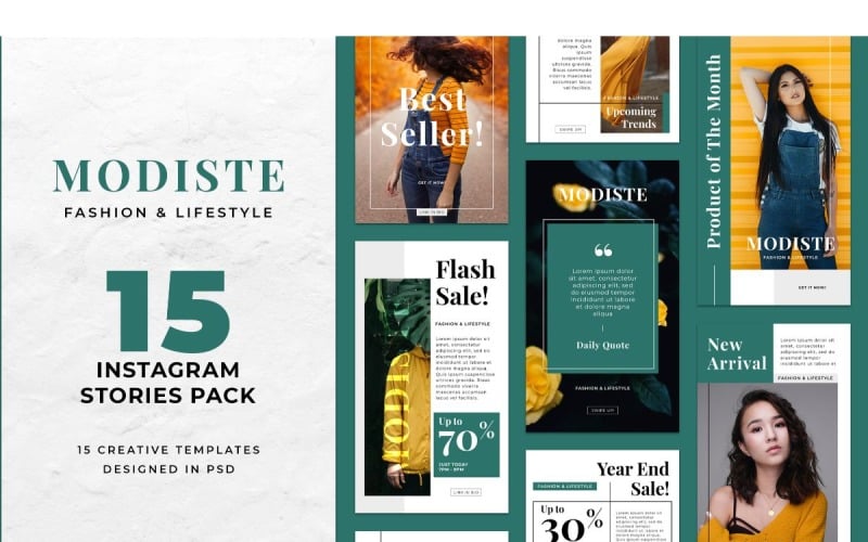 Download Шаблон для соцсетей "Instagram Template Modiste for Social Media" / Instagram Template Modiste for Social Media - Шаблон для соцсетей на тему графика adobe photoshop,brand,casual,instagram,lifestyle,online,platform,posts,potraits,shop,social media,stories,template,trendy