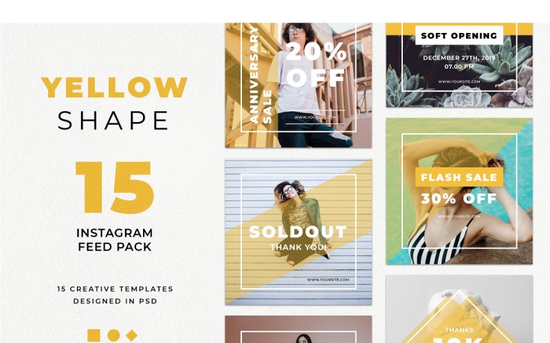 Download Шаблон для соцсетей "Instagram Template Yellow Shape for Social Media" / Instagram Template Yellow Shape for Social Media - Шаблон для соцсетей на тему графика adobe photoshop,brand,casual,instagram,lifestyle,online,platform,posts,potraits,shop,social media,stories,template,trendy