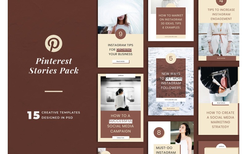 Download Шаблон для соцсетей "Pinterest  Business Social Media Template" / Pinterest  Business Social Media Template - Шаблон для соцсетей на тему графика adobe photoshop,branding,business,creativities,elements,information,interface,lifestyle,mobile,mockup,pinterest,social,media,template,trendy