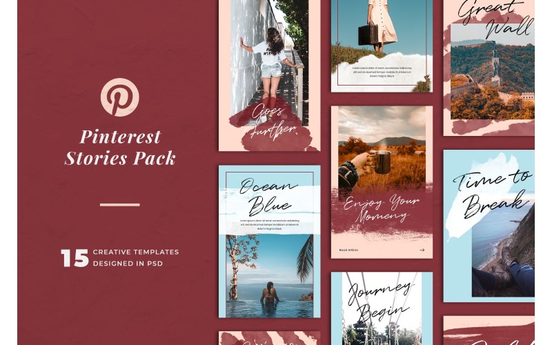 Download Шаблон для соцсетей "Pinterest Traveling Social Media Template" / Pinterest Traveling Social Media Template - Шаблон для соцсетей на тему графика adobe photoshop,branding,business,creativities,elements,information,interface,lifestyle,mobile,mockup,pinterest,social,media,template,trendy